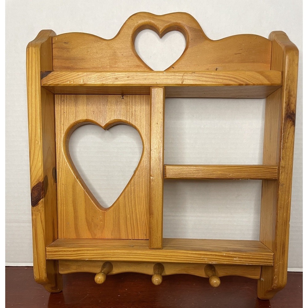 Vintage 1980s Wooden Heart Cut Out Shelf Pegged Display Curio Cottage Core - Picture 1 of 5